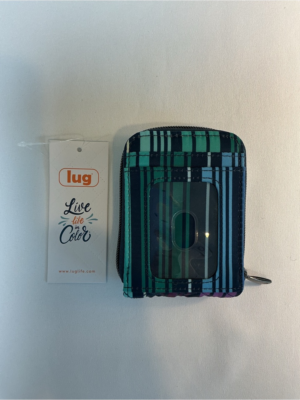 lug Flurry Quilted Multistripe Zipper Wallet Bar Charm Purple, Teal, Navy - NWT - Picture 2 of 4
